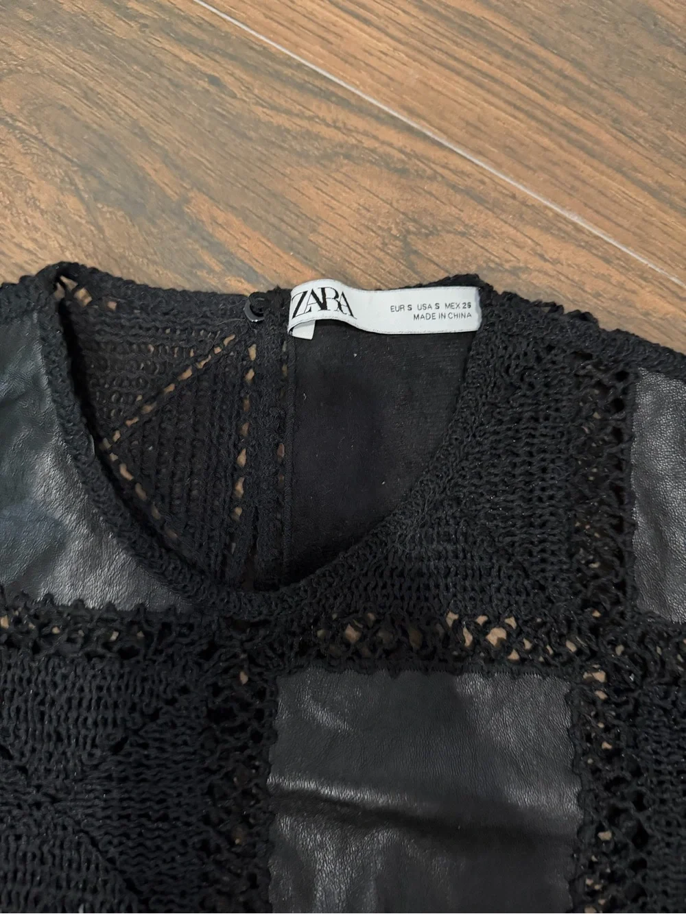 Zara Black Crochet & Faux Leather Patchwork Jacket